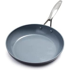 GreenPan Valencia Pro cieti anodēta, veselīga, nepiedegoša keramika 28 cm cepšanas panna, bez PFAS, indukcijas, var mazgāt trauku mazgājamā mašīnā, droši cepeškrāsnī, pelēka