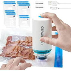 CEROBEAR pārnēsājams pārtikas vakuuma hermētiķis ar 10 BPA bezmaksas atkārtoti lietojamiem Sous Vide maisiņiem. Uzlādējama mini pārtikas glabāšana rokām ēdiena gatavošanai konservēšanai