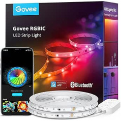 Govee RGBIC LED sloksne 20 m, Bluetooth LED sloksne, segmentu vadība, mūzikas sinhronizācija, 64 sižetu režīmi, vadāma, izmantojot lietotņu vadību, krāsu maiņa, piemērota mājām, guļamistabai, spēlēm, 2 10 m ruļļi