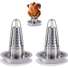 AMOZO Chicken Roaster - The Stainless Steel Chicken Holder - Beer Can Chicken Grill - Poultry Roasting Tray with Aroma Container (Pack of 2) (2)