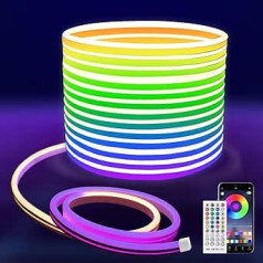 MMEEVT neona LED sloksne 10 m, RGB neona LED sloksne IP65 ūdensizturīga, elastīga neona LED sloksne ar tālvadības pulti un lietotņu vadību, neona LED lente ar taimeri un mūzikas sinhronizāciju, LED sloksne ar barošanas spraudni