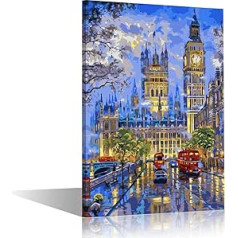 Abstract Painting Big Ben London Cityscape Picture on Canvas Wall Art Modern Artwork Wall Decor for Home Bedroom Office Decor with Frame 24x16 Inch