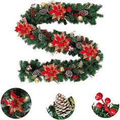 SHJOEE 2.7 m Christmas Garland Artificial Fir Garland Christmas Wreath Door Wreath Fir Wreath with Pine Cones Christmas Baubles Flowers Christmas Berries Garland for Stairs, Wall, Doors, Christmas