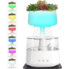 Humidifier with Water Droplets, 450 ml, Unique Cloud Rain Aromatherapy Diffuser for Essential Oils with Lifelike Succulents, 7 Colours Humidifier for the Home, Office, Bedroom