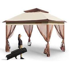 VEVOR Pavillon 334x334x281cm Gartenzelt PU-beschichtetes 250D-Oxford-Gewebe Faltpavillon inkl. Aufbewahrungstasche Partyzelt 8-10 Personen Pop up Zelt Faltzelt Gartenpavillon ideāls Campingausflug