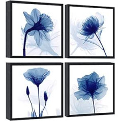 Wieco Art AH4073-3030UK-BF Canvas Prints 4 Panels Blue Flickering Flower Modern Canvas Pictures on Canvas for Bedroom Office Home Decor Black