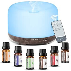ACWOO Aroma Diffuser, 500 ml Aroma Diffuser, Oils Aroma Diffuser Humidifier with 6 Bottles of Fragrance Oil, 7-Colour LED, Auto-Off, Fragrance Oil Diffuser for Home, Yoga, Office, Spa