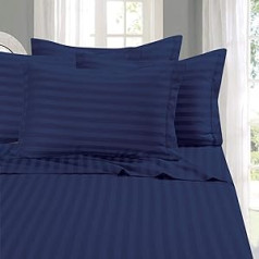 Elegant Comfort Bettwäsche-Set, Fadenzahl 1500, gestreift, für Queen-Size-Betten, Marineblau