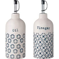 Bloomingville Kristina Vinegar Oil Set Retro Vinegar and Oil Bottles Set Diameter 7 Height 20 cm Blue Ceramic Set of 2 Holds Approx. 400 ml