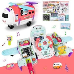 JONRRYIN Aeroplane Car Toy for Boys 3-8, Steering Wheel Toy with Lights & Sounds, Educational Driving Aeroplane Toy for Children Age 3 4 5 6 7 8 Years Birthday Gift Ideas (Pink)