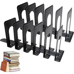 6 Pairs of Bookends, High-Quality Metal Bookends, Black Book Stand, 16.5 x 12.7 x 14.6 cm, Book Holder, Non-Slip Book Shelf for Shelf, Office, Library, Home, School, Books, DVDs, Magazines
