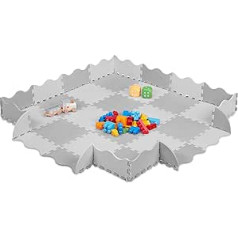 Relaxdays Puzzle Mat 36-Piece EVA Foam, Non-Toxic, 1.4 m², Play Mat with Edge, Children's Mat, Grey/White, 1 x 31.5 x 31.5 cm