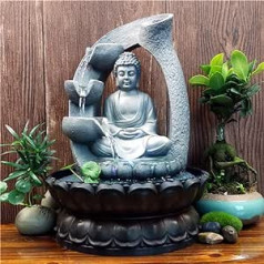 Buddha Table Waterfall Fountain Meditation Relaxing Indoor Decoration Zen Fountain for Home Office Bedroom Decoration (Grey 2)