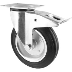 Wagner 04720001 Soft Swivel Castor, Diameter 200 mm, Height 240 mm, Galvanised Steel Rim, Solid Rubber, Lock & Mounting Plate 110 x 140 mm, Load Capacity 210 kg