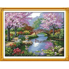 14CT Pre-Printed Die Cut DIY Cross Stitch Kit, Complete Range of Starter Kits for Beginners - The Beautiful Landscapes of the Park 55 x 43 cm