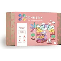 Connetix flīžu 202 daļ. pasteļtoņu mega komplekts, izglītojošs magnētisks celtniecības komplekts ar lieliem sešstūriem un kvadrātiem, durvju un logu daļas, žogi un 2 automašīnas ar gumijas riteņiem