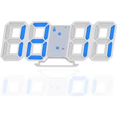 3D LED Wall Clock, Digital Clock, Table & Wall Clock Brightness Automatic Adjustment, Electronic USB Rechargeable Alarm Clock, Date/Temperature Display, Ideal for Home, Office, Kitchen (Blue)