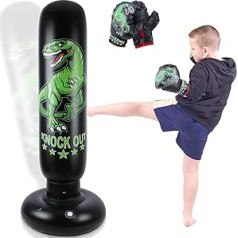 Dinozauru boksa maiss bērniem - 160 cm brīvi stāvošs boksa maiss, kas stāv ar boksa cimdiem - savvaļas dinozauru sporta rotaļlietu smilšu maiss, kas paredzēts karatē taekwondo MMA treniņiem
