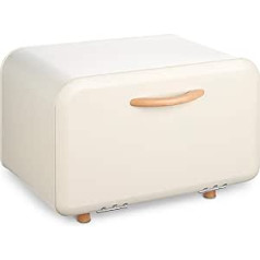 Navaris Bread Bin Bread Storage Bread Box with Front Opening - Container for Storing Bread - Lunch Box Bread Basket Bread Container Made of Metal - White