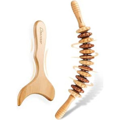 2-in-1 Wooden Therapy Massage Tools Set, Wooden Maderoterapia Kit or Lymphatic Drainage Massage Roller Kits for Muscle Relaxation, Body Shaping, Gua Sha Massage, Anti Cellulite, Beech