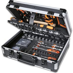 Beta 2056E/I-20 Aluminium Tool Box Tool Set for General Maintenance Work (163-Piece Tool Assortment, Highly Durable, Made in Italy), Black