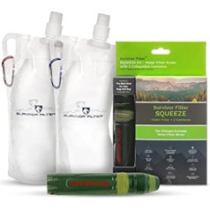 Survivor Filter Squeeze Water Filter Kit 2 Canteen Collapsible Water Bottles