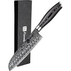 Kensaki Santoku Damaskas tērauda virtuves nazis japāņu stilā izgatavots no 67 slāņu Damaskas tērauda - Kuro sērija, KEN-012