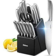 Yabano Knife Block profesionālais nažu komplekts 16 daļīgs nerūsējošā tērauda šefpavāra nazis ar koka bloku