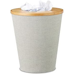 Relaxdays Round Bamboo Waste Paper Bin with Inner Bucket and Magnetic Lid 35 cm High, Natural/Grey