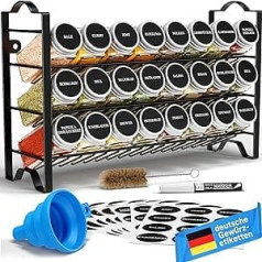 Deco haus® Spice Rack Standing & Wall [With Spice Jars & Labels] - Spices Spice Organiser - Spice Rack Spice Rack Spice Rack System Hanging Spice Storage Spice Jars with Shelf