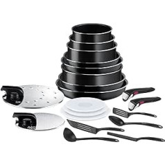 Tefal Ingenio Easy ON katlu un pannu komplekts, 20 gabali, sakraujami, noņemams rokturis, ietaupa vietu, nepiedegošs pārklājums, melns, L1599402