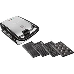 Tefal Snack Collection 4 er komplekts SW854D | Kombigerät | Inklusive 4 antihaftbeschichter Plattensets | Spülmaschinengeeignet | Panini, Waffeln, Sviestmaize, saldie Küchlein | 700W |Schwarz/Edelstahl