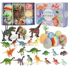 Bath Bombs Gift Set, Venares Bath Bombs Children with Surprise, 6 x 80 g Bath Bombs Children with 22 Pieces Jurassic World Dinosaur Toy Figure with Activity Play Mat, Bath Additive Children