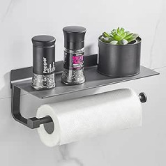 Hoomtaook Kitchen Roll Holder, Wall Roll Holder for Kitchen Crepe, No Drilling, Aluminium, Matte Finish, Paper Roll Holder, Kitchen Roll Holder, Grey