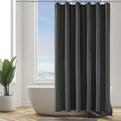 Furlinic Shower Curtain Anti-Mould in the Bathroom Textile Curtain for Bathtub Made of Polyester Fabric Antibacterial Waterproof Washable with 12 Black Stainless Steel Shower Rings Dark Grey 180 x 210