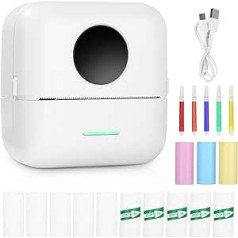 Heuchaey Mini Printer, Portable Mini Photo Printer, Wireless Photo Printer, Thermal Printer with 13 Rolls Printer Paper and 5 Colouring Pencils, Smartphone Bluetooth Printer with Android, iOS, for List, Notes,