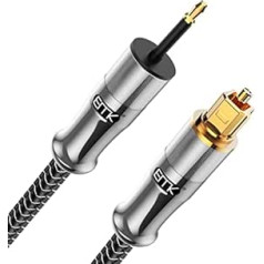 EMK 24K Gold Plated Toslink to Mini Toslink Cable Digital Nylon Braided Optical Audio Cable 3.5mm Mini Optical Cable for Home Theater Soundbar (24K Gold Plated Straight Mini Toslink, 0.5M)