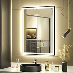 Ganpe LED Bathroom Mirror, Makeup Cosmetic Mirror, Wall Mounted, Large Modern Frameless Illuminated Mirror, Anti-Fog + IP44 Waterproof + Vertical & Horizontal (80 x 60 cm)