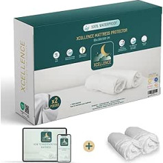 Xcellence Kids Mattress Protector 90 x 200 cm Waterproof Noiseless Breathable 100% Bamboo Height 30 cm Natural Against Mites and Bacteria - Fitted Sheet Shape Bonus