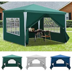 Herrselsam Gazebo 3 x 3 m Garden Gazebo Waterproof with 4 Side Walls and Windows Stable Garden Gazebo UV Protection Waterproof Party Tent Garden Tent for Outdoor Party Wedding Green