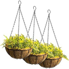 ‎Tosnail Tosnail 3 Pieces Hanging Hanging Basket with Coir Lining, Round Hanging Flower Pot, Metal Wire, Plant Basket, Hanging Pot Plants for Indoor Outdoor Garden, 25 cm