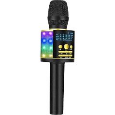 Bonaok Magic Karaoke Microphone, Upgraded Wireless Bluetooth Microphone Singing Recording, Kids Microphone with Voice Changer, FM Bluetooth Mic Rechargeable, Compatible with Bluetooth Devices, Gold