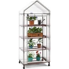 Udpatio Greenhouse with 4 levels, small foil greenhouse with shelves, roll-up door, 4 wheels and 4 ground hooks, 171 x 70 x 50 cm, propagation house, greenhouse, space-saving, cold frame for balcony,