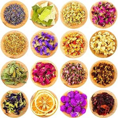 16 Bags of dried flowers and herbs, natural multiple dry flowers and herbs set, rose buds, lavender fragrances for DIY candles, resin jewellery, nail lip craft accessories