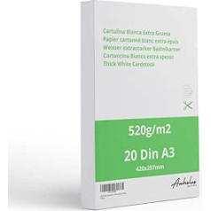 20 White A3 520gsm Thick Rigid Card Extra Thick 42 x 29.7 cm Pack of 20 Sheets Satin Paper for Cut, Painting and Drawing