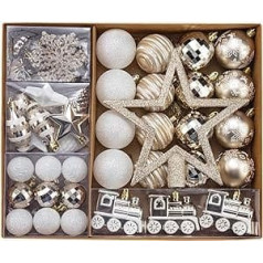 SVNVIOZ Set of 55 Champagne White Christmas Baubles Plastic Decoration Christmas Tree Decoration with Hanger, Christmas Tree Baubles for Christmas Decoration Indoor Outdoor Use