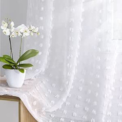 Joywell baltie aizkari Guļamistabas aizkari Dzīvojamās istabas aizkari 225 cm gari Caurspīdīgi aizkari Pomponi Aizkari Polka Dot Tekstūra Boho Daļēji caurspīdīgi aizkari Meiteņu bērnu istabas cauruļu komplekts 2 P x A 140 x 225