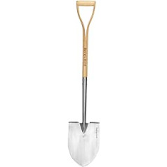 Berry&Bird Garden Spade, Stainless Steel Head for Hard, Stony Soils and 110 cm Wooden Spade with D-Handle for Gardening, Camping, Transplanting