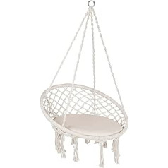 Beige Hanging Chair for Ceiling Mounting with Straps and Comfortable Seat Cushion, 62 cm Diameter