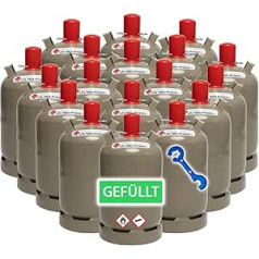 18 x Camping Gas Bottles 11 kg Grey Regenerated Circulation Bottles Filled – 11 kg Property Gas Bottle with Gas Regulator Key + Magnet for Gas Grill, Gas Stove, Caravan, Heating etc